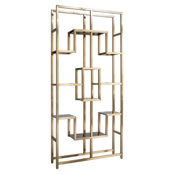 Modern gold wall cabinet with a geometric design for interior decoration.