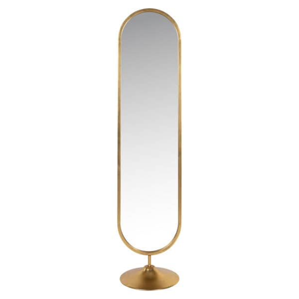 Moya 's "Golden Mirror," featuring a long, oval design and an elegant base.