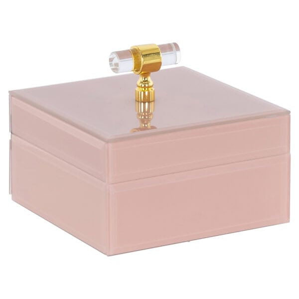 Boîte de rangement beige avec fermeture dorée pour la décoration d'intérieur.