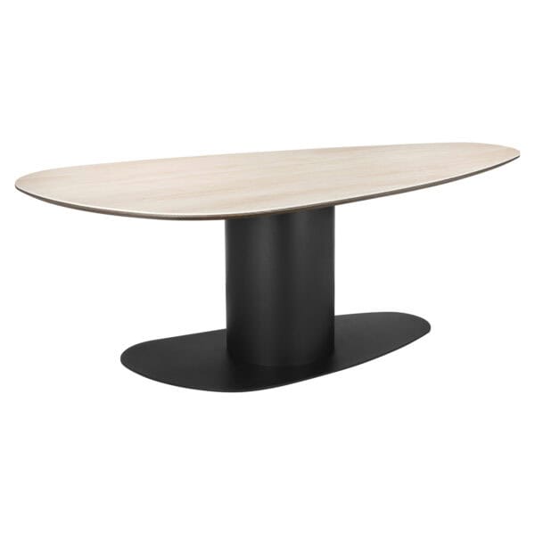 Ritz , a modern dining table with a black base and a wooden top.