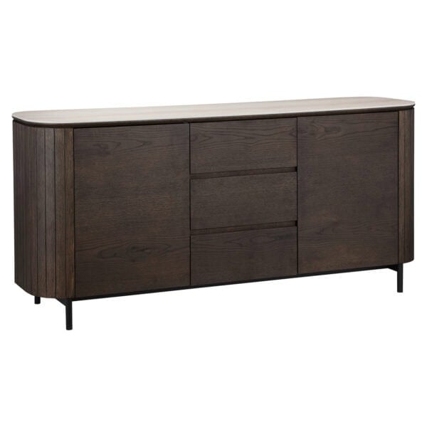 Élégant buffet « Ritz » de couleur marron foncé, doté de 2 portes et de 3 tiroirs.