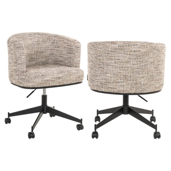 Trendy nature swivel eetkamerstoel met wieltjes en zachte bekleding.
