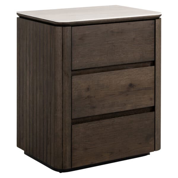 Nachttisch Ritz braun, mit drei Schubladen, modernes Design, Holzoptik.