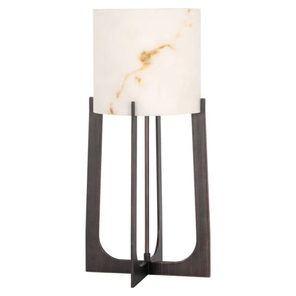 Lampe de table moderne « Loura » avec finition bronze et socle en bois.