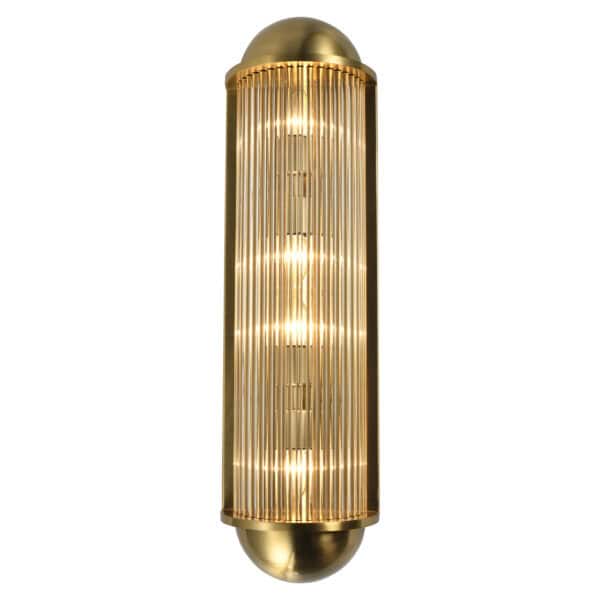 Elegant Leeza wall sconce in brushed gold  with vertical glass accents.