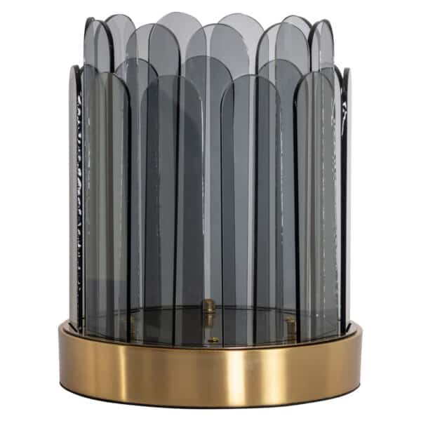 Elegant windlicht Daisey Smoke klein met glazen panelen en goudkleurige basis.
