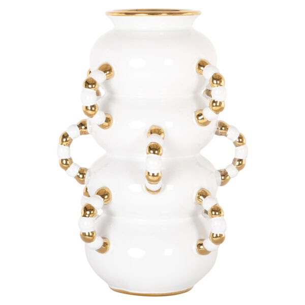 White vase with gold accents, elegant design, home decor accessory.