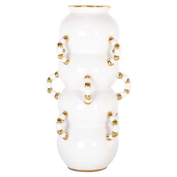 Elegant white vase with gold accents, modern design for home decor.