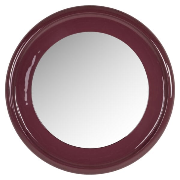 Roter Spiegel „ Eabel “ in runder Form für eine moderne Einrichtung.