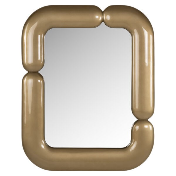 Gold mirror with a modern, round shape for interior decoration.