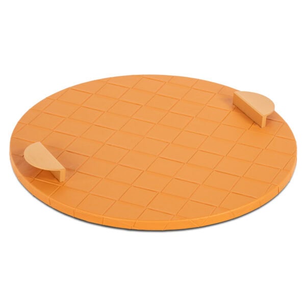 Orangefarbenes Tablett Mavey mit hochstehendem Rand und rutschfesten Füßen.