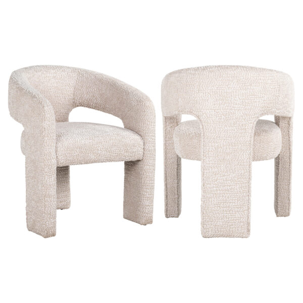 Eetkamerstoel Belle in beige stof, modern design, comfortabel en stijlvol.