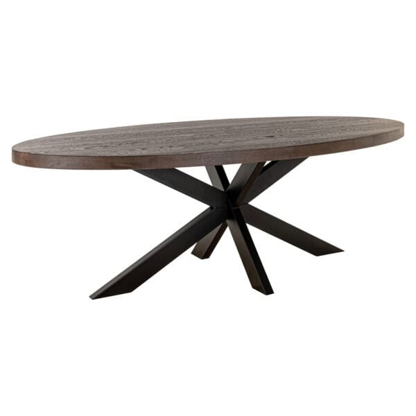 Watson dining table with a dark wood top and black base.