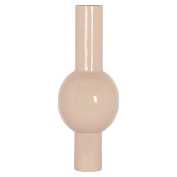 A sleek beige vase with a unique shape, perfect for modern interiors.