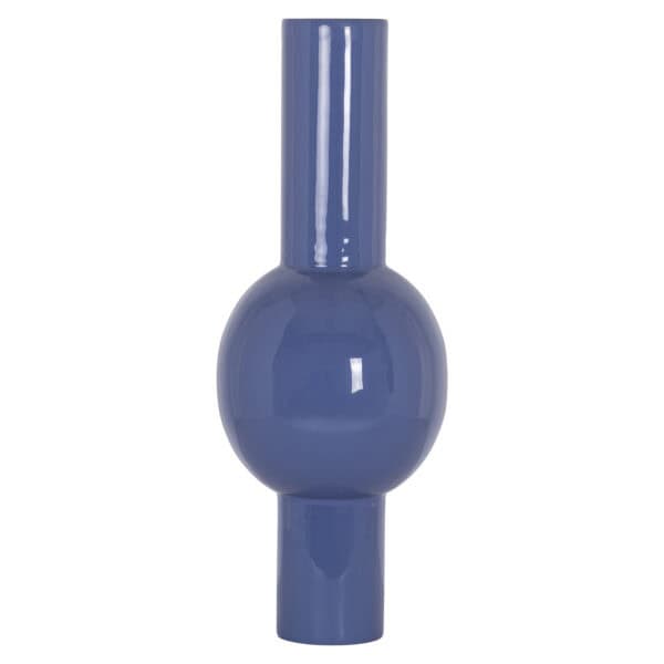 A sleek blue vase with a glossy finish, perfect for modern interiors.