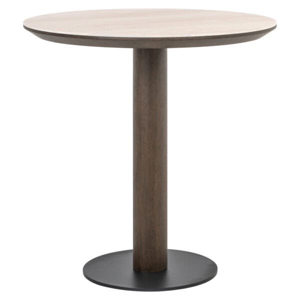 Ritz Bistro table with a round wooden top and a metal base.