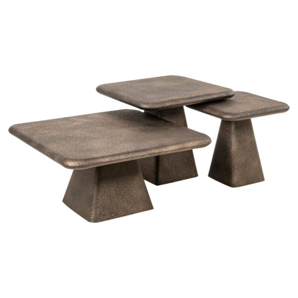 Dreiteiliges Set aus Marlie-Couchtischen in Betonoptik, modernes Design.