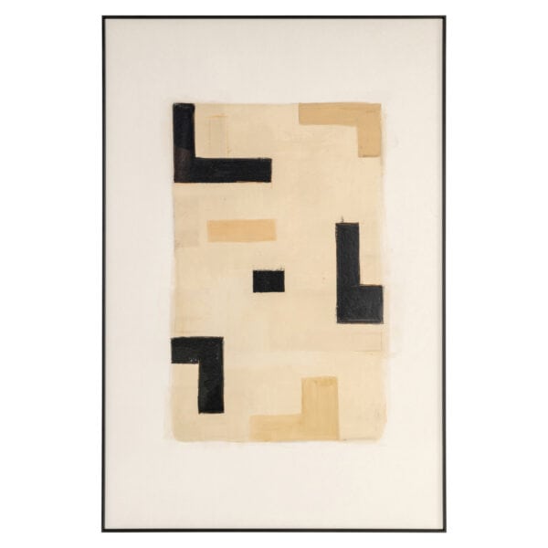 Abstract "Vortex" beige artwork featuring black and beige shapes.
