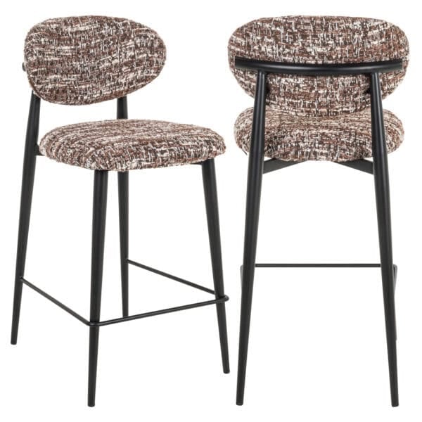 Modern Dantes Hazel bar stools with black frames and fabric seats.