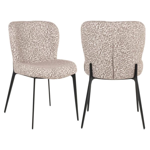 Sergio dining chair with a geometric pattern and black legs.