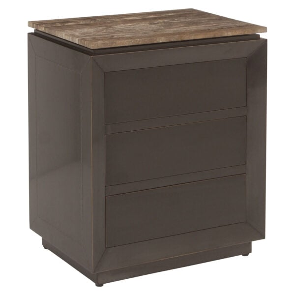 Nachtkastje Russo met 3 laden in ash brown en houten bovenblad.