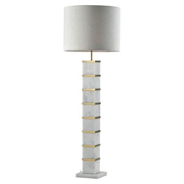 Modern Celinae floor lamp in white with a shade and gold accents.
