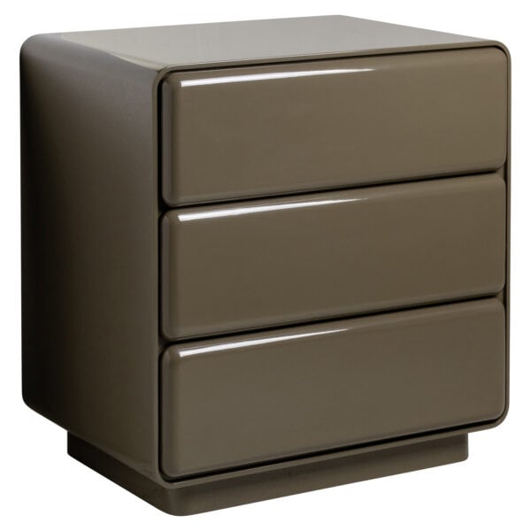 Nachtkastje Demy Clay groen met drie lades, modern design.