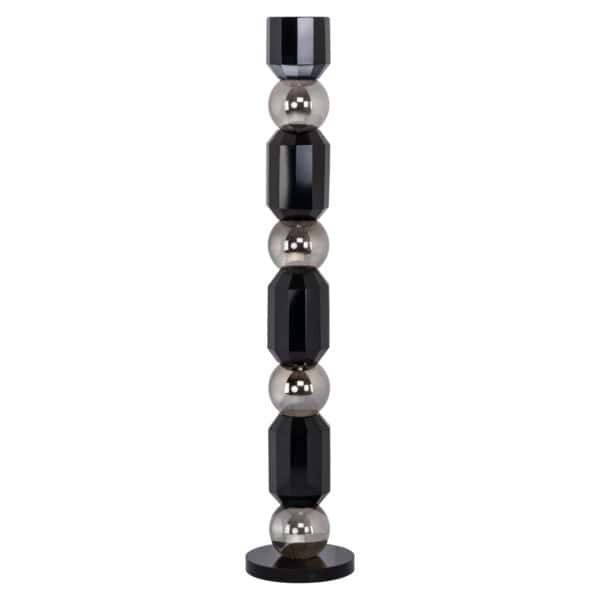 Bougeoirs s noires modernes ornées de boules argentées, destinées à la décoration d'intérieur.