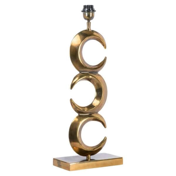 Brass Table lamp with moon and crescent moon shapes, modern design.