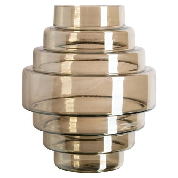 Decorative glass vase in a smoky shade, modern design.