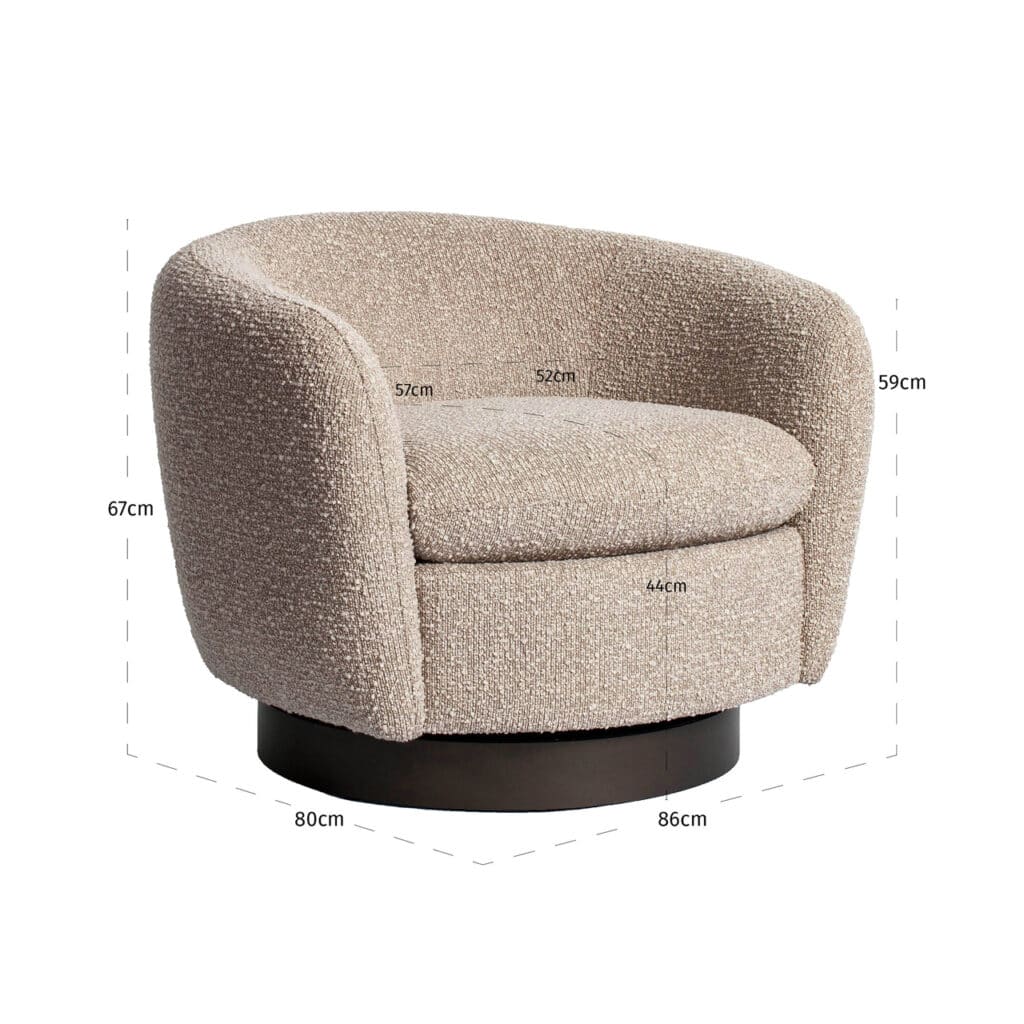 Fauteuil « Chaise » de Colmar, en tissu naturel épais, avec piètement pivotant.