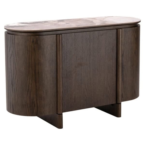 Élégant buffet en bois à 3 portes , avec un plateau en marbre.