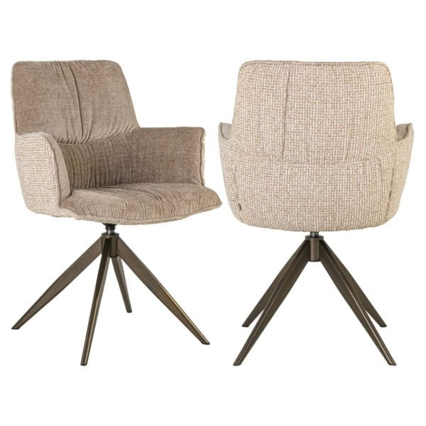 Chase chaise de salle à manger avec revêtement « blockweave » couleur crème et piètement pivotant.