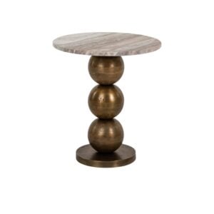 Stijlvol bijzettafeltje met marmeren blad en gouden ballen.